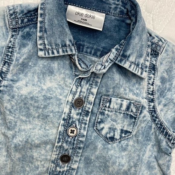 OKIE Dokie Short Sleeve Jean White Washed Button-Down Shirt - Picture 5 of 8